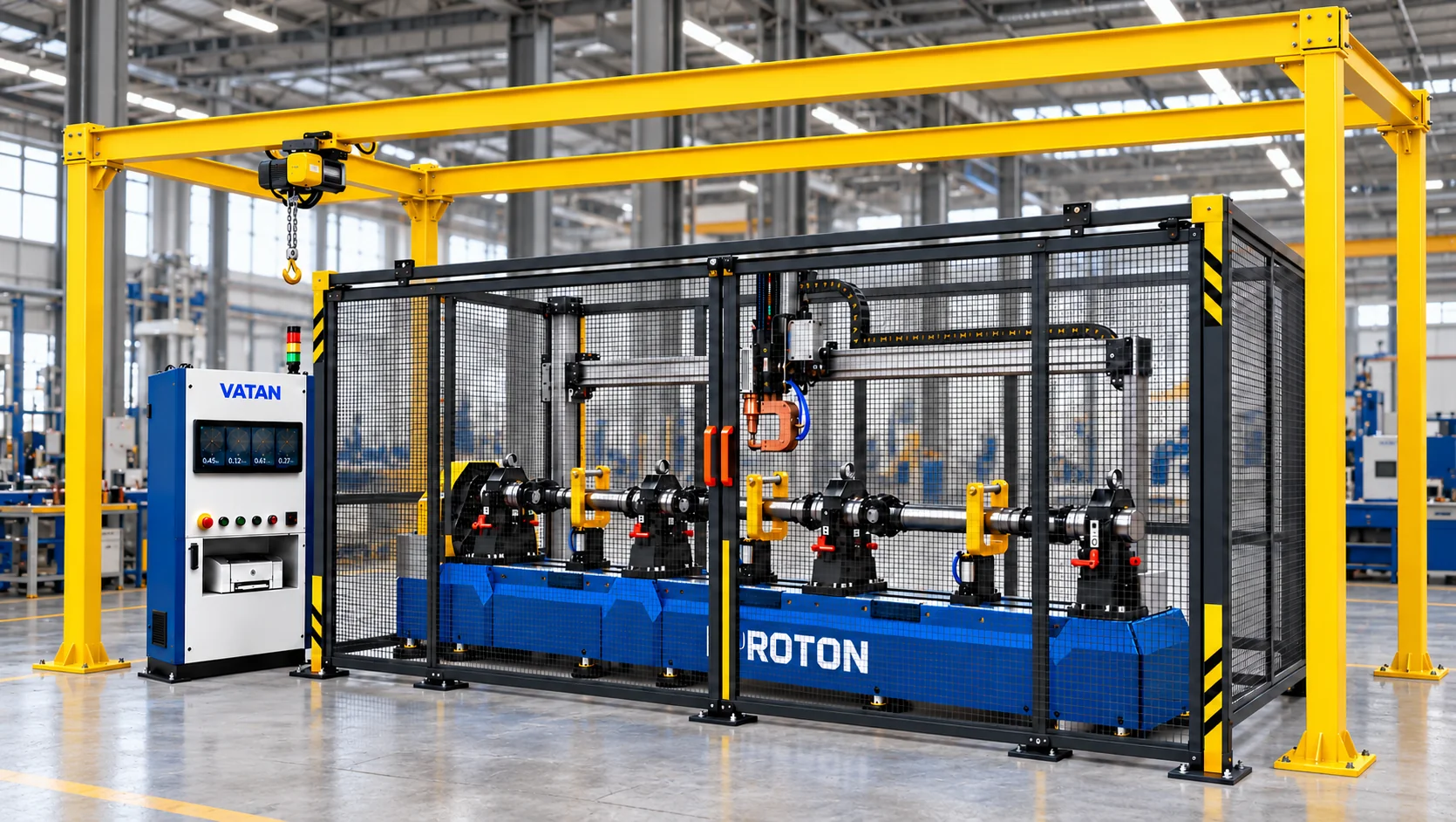 PROTON Флагман PRO в цехе с кран-балкой и сетчатой защитой